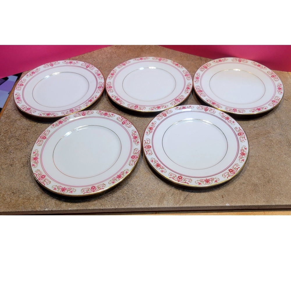 Coronado H&C Garnet Bread and Butter Plates Set of 5 Red Gold Bohemia Czech 6" - Picture 2 of 8